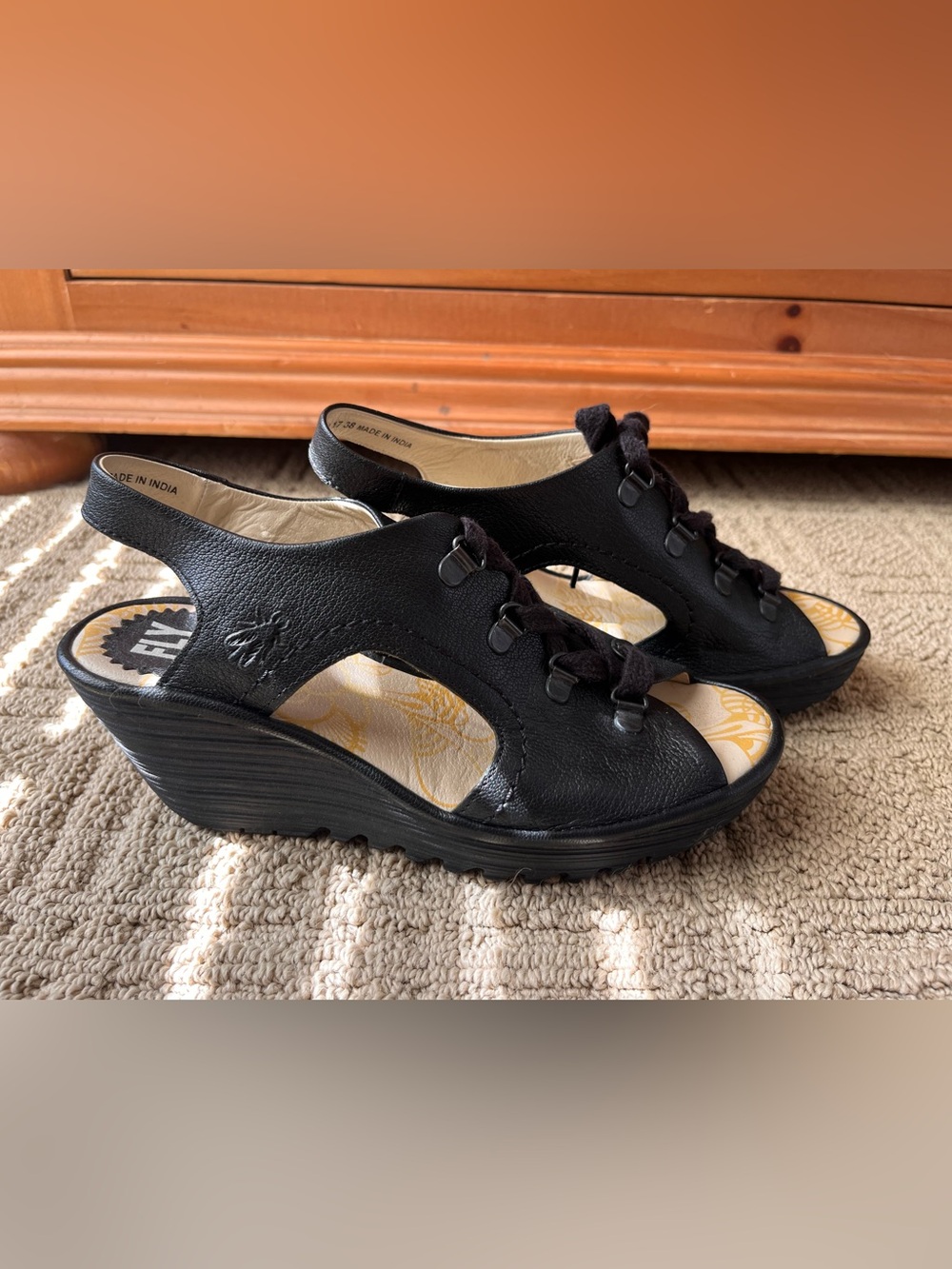 Fly London wedges Black Leather Size 38